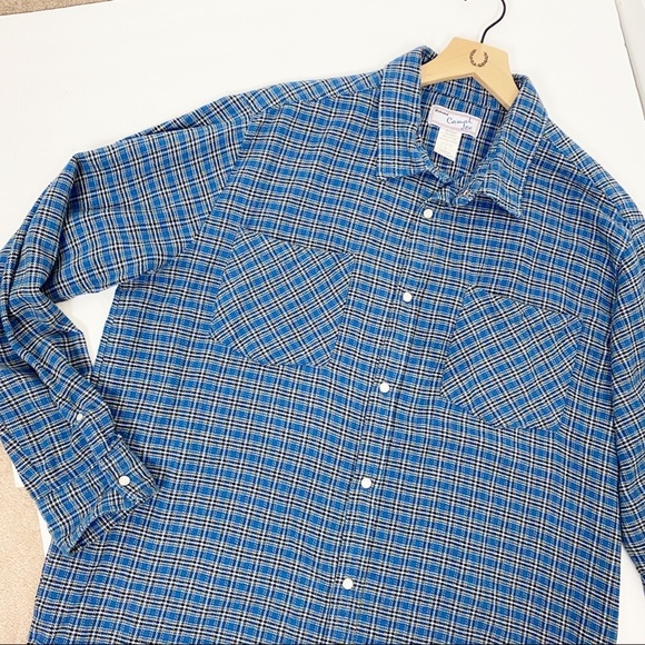 HABAND CASUAL JOE Blue Plaid Flannel Pearl Snap Button-Up Shirt Large - Picture 11 of 11